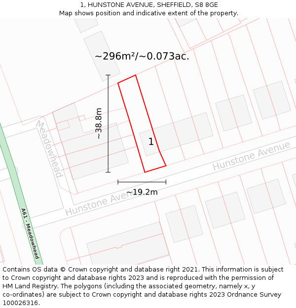 1, HUNSTONE AVENUE, SHEFFIELD, S8 8GE: Plot and title map