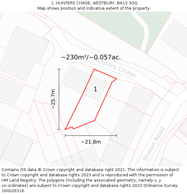 1, HUNTERS CHASE, WESTBURY, BA13 3GQ: Plot and title map