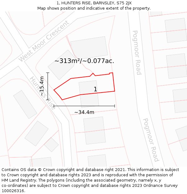 1, HUNTERS RISE, BARNSLEY, S75 2JX: Plot and title map