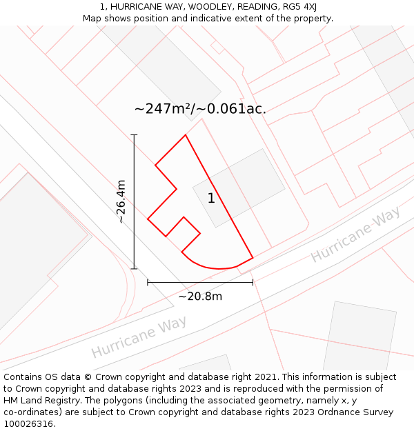 1, HURRICANE WAY, WOODLEY, READING, RG5 4XJ: Plot and title map