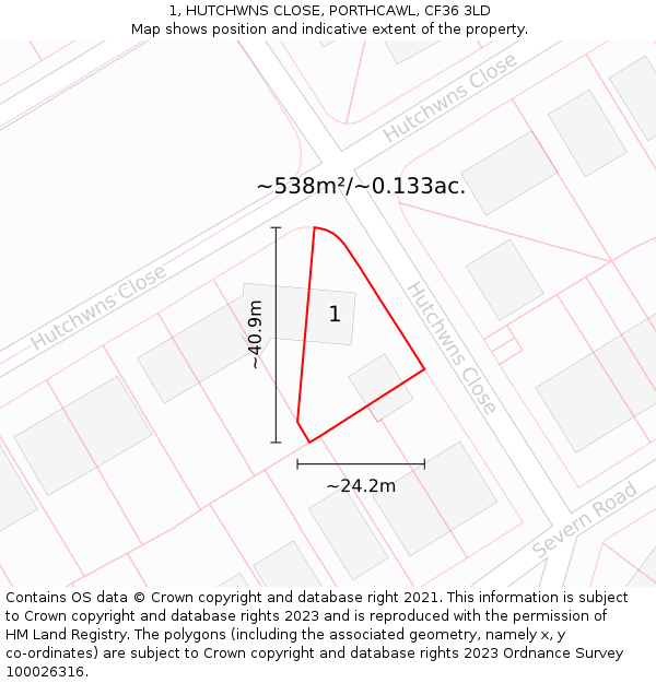 1, HUTCHWNS CLOSE, PORTHCAWL, CF36 3LD: Plot and title map