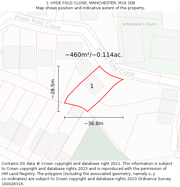 1, HYDE FOLD CLOSE, MANCHESTER, M19 1EB: Plot and title map