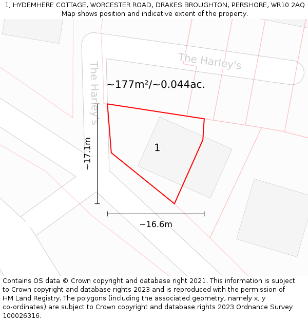 1, HYDEMHERE COTTAGE, WORCESTER ROAD, DRAKES BROUGHTON, PERSHORE, WR10 2AQ: Plot and title map