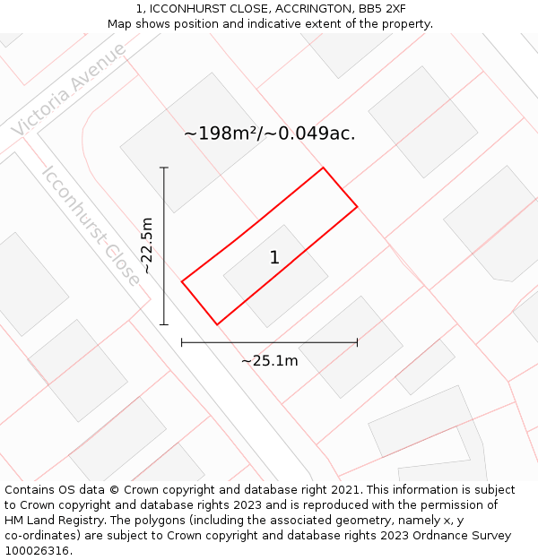 1, ICCONHURST CLOSE, ACCRINGTON, BB5 2XF: Plot and title map
