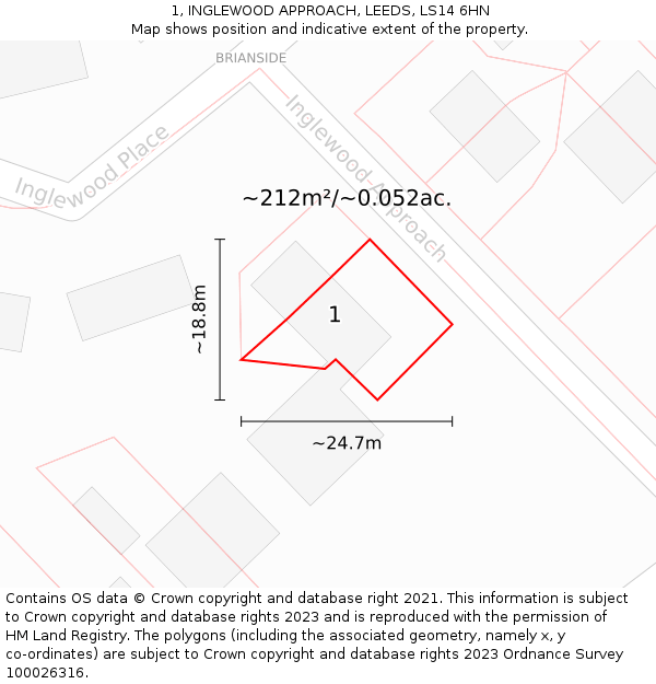 1, INGLEWOOD APPROACH, LEEDS, LS14 6HN: Plot and title map