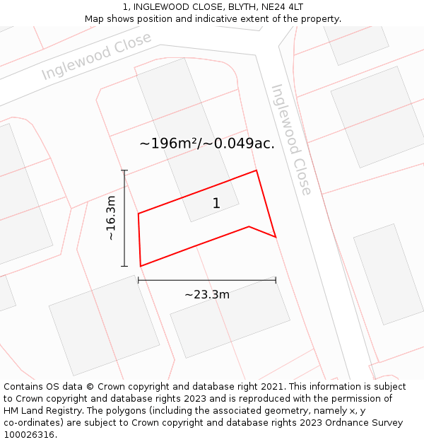 1, INGLEWOOD CLOSE, BLYTH, NE24 4LT: Plot and title map