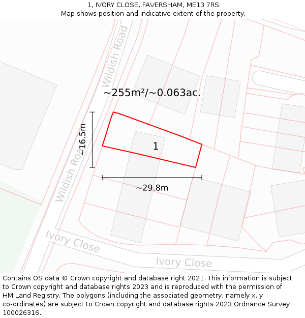 1, IVORY CLOSE, FAVERSHAM, ME13 7RS: Plot and title map