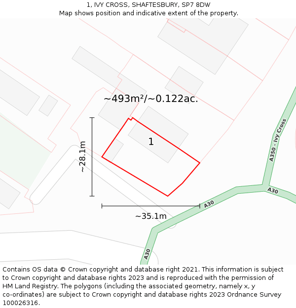 1, IVY CROSS, SHAFTESBURY, SP7 8DW: Plot and title map