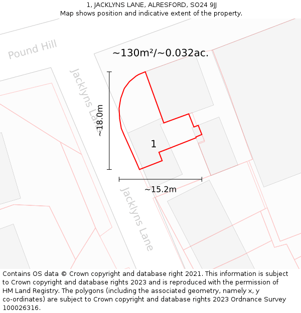 1, JACKLYNS LANE, ALRESFORD, SO24 9JJ: Plot and title map