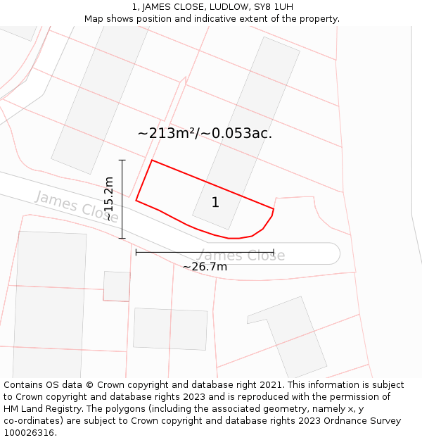 1, JAMES CLOSE, LUDLOW, SY8 1UH: Plot and title map
