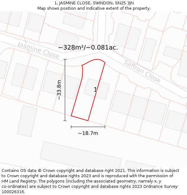 1, JASMINE CLOSE, SWINDON, SN25 3JN: Plot and title map