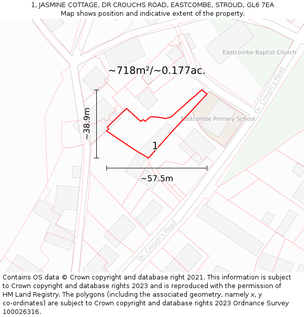 1, JASMINE COTTAGE, DR CROUCHS ROAD, EASTCOMBE, STROUD, GL6 7EA: Plot and title map