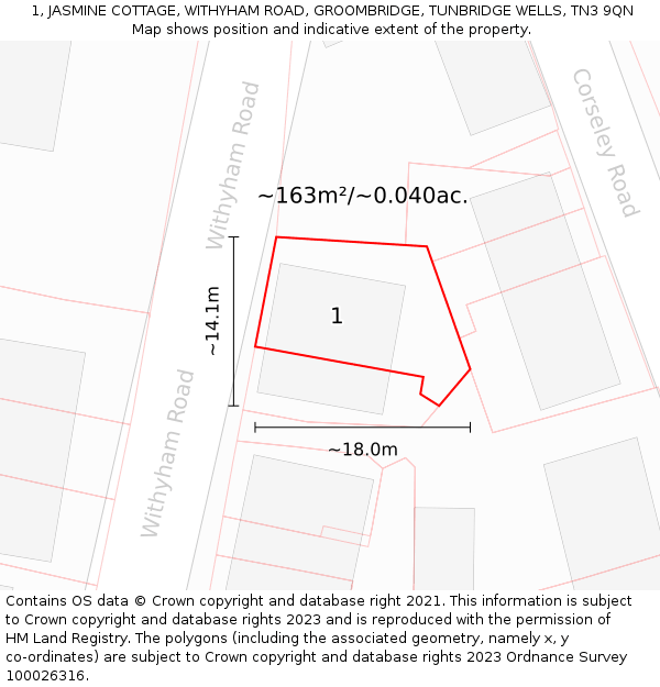 1, JASMINE COTTAGE, WITHYHAM ROAD, GROOMBRIDGE, TUNBRIDGE WELLS, TN3 9QN: Plot and title map