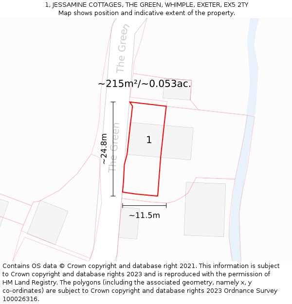 1, JESSAMINE COTTAGES, THE GREEN, WHIMPLE, EXETER, EX5 2TY: Plot and title map