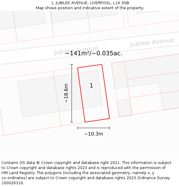 1, JUBILEE AVENUE, LIVERPOOL, L14 3NB: Plot and title map