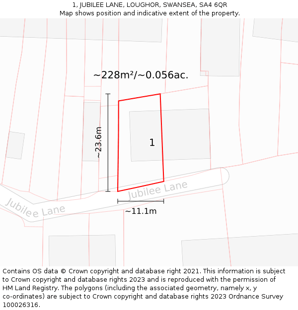 1, JUBILEE LANE, LOUGHOR, SWANSEA, SA4 6QR: Plot and title map