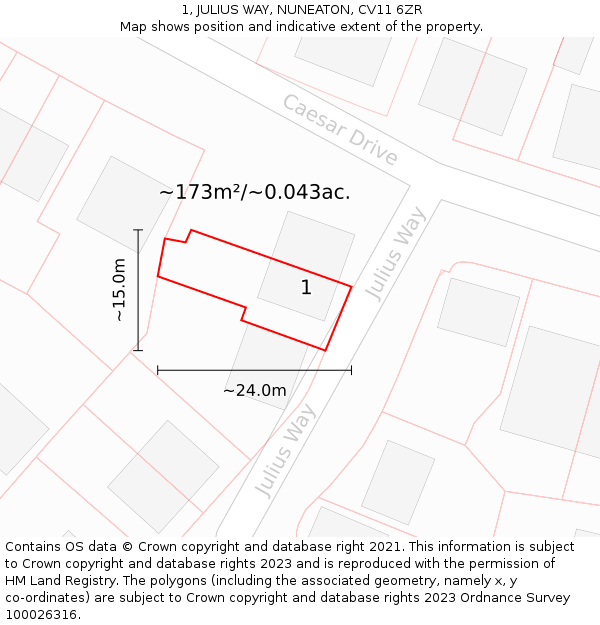 1, JULIUS WAY, NUNEATON, CV11 6ZR: Plot and title map