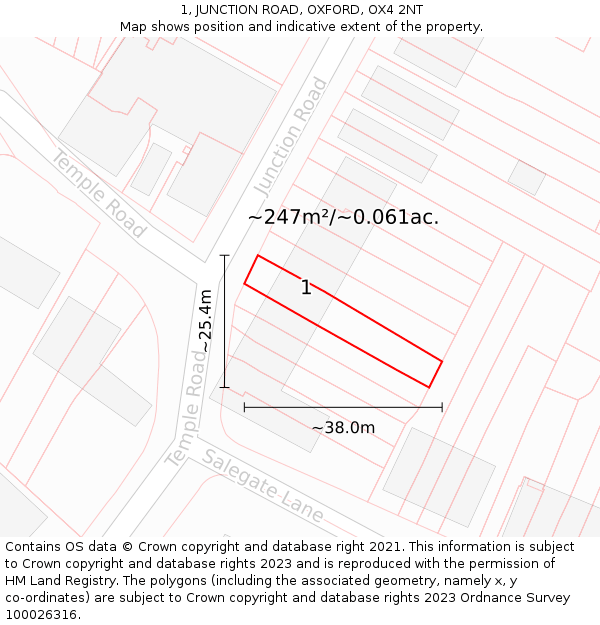 1, JUNCTION ROAD, OXFORD, OX4 2NT: Plot and title map