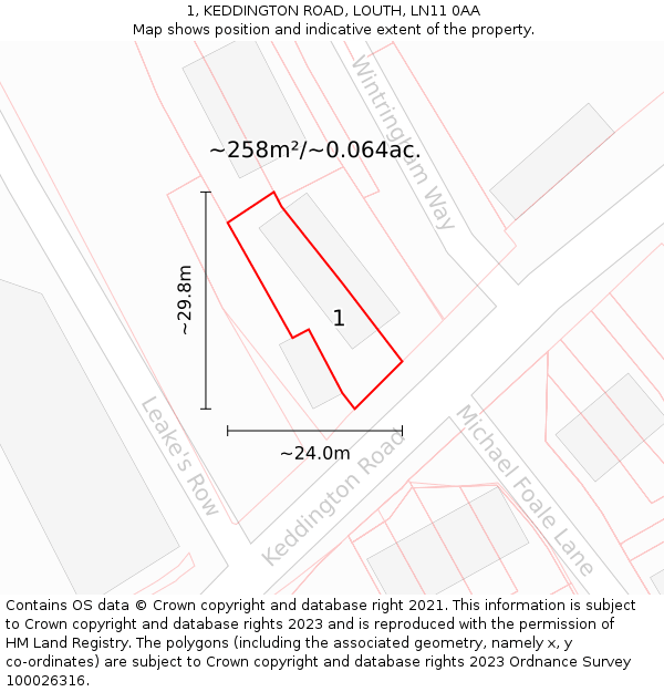 1, KEDDINGTON ROAD, LOUTH, LN11 0AA: Plot and title map