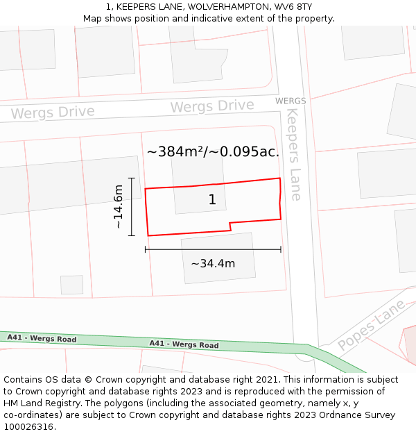 1, KEEPERS LANE, WOLVERHAMPTON, WV6 8TY: Plot and title map