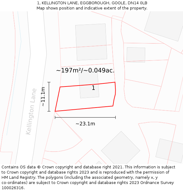 1, KELLINGTON LANE, EGGBOROUGH, GOOLE, DN14 0LB: Plot and title map