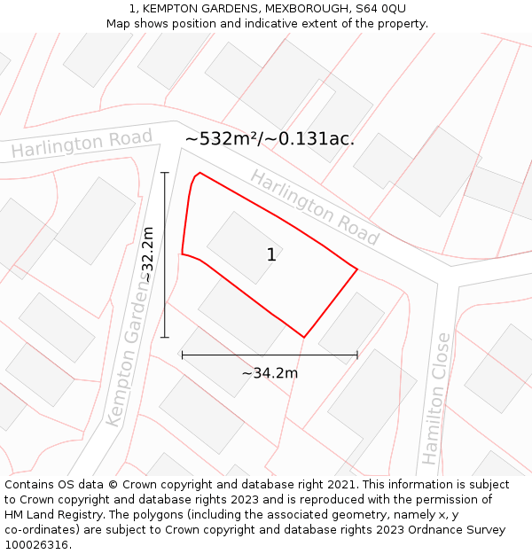 1, KEMPTON GARDENS, MEXBOROUGH, S64 0QU: Plot and title map