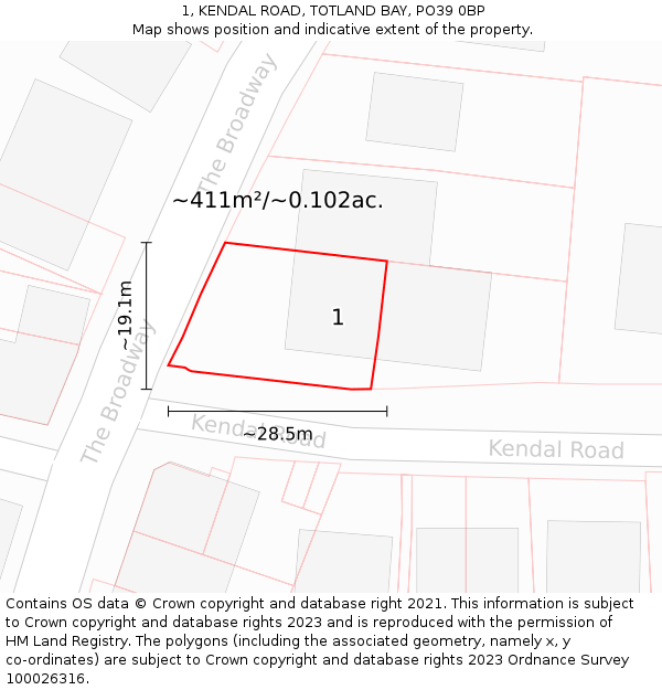 1, KENDAL ROAD, TOTLAND BAY, PO39 0BP: Plot and title map