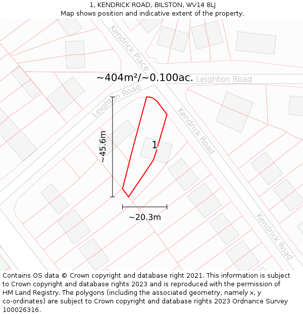 1, KENDRICK ROAD, BILSTON, WV14 8LJ: Plot and title map