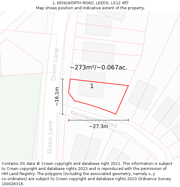 1, KENILWORTH ROAD, LEEDS, LS12 4RT: Plot and title map