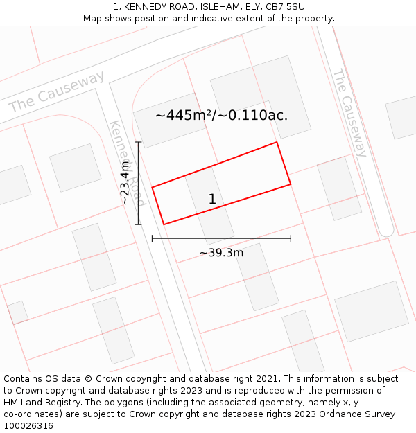 1, KENNEDY ROAD, ISLEHAM, ELY, CB7 5SU: Plot and title map