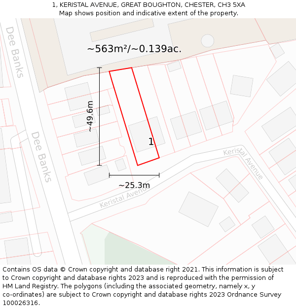 1, KERISTAL AVENUE, GREAT BOUGHTON, CHESTER, CH3 5XA: Plot and title map