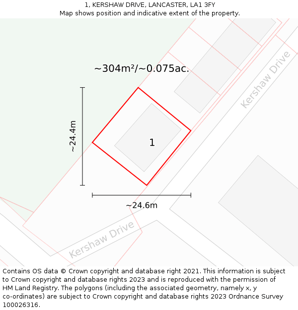 1, KERSHAW DRIVE, LANCASTER, LA1 3FY: Plot and title map