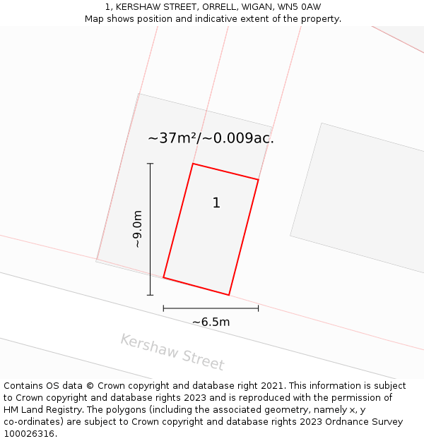 1, KERSHAW STREET, ORRELL, WIGAN, WN5 0AW: Plot and title map