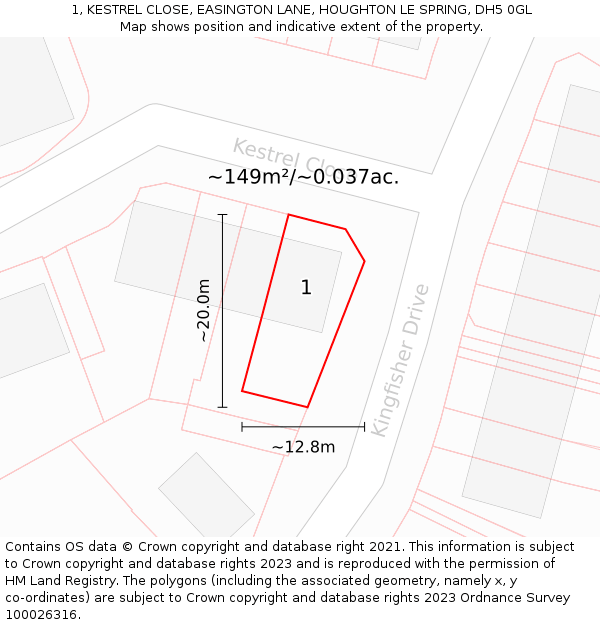 1, KESTREL CLOSE, EASINGTON LANE, HOUGHTON LE SPRING, DH5 0GL: Plot and title map