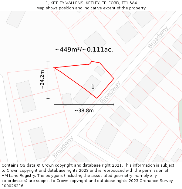 1, KETLEY VALLENS, KETLEY, TELFORD, TF1 5AX: Plot and title map