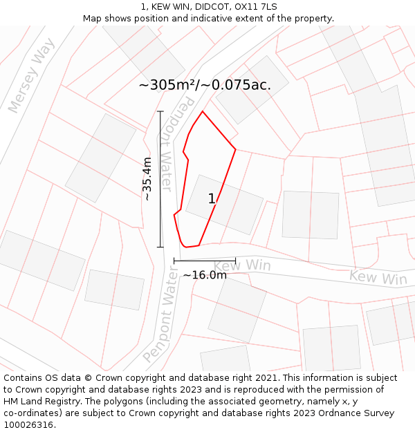 1, KEW WIN, DIDCOT, OX11 7LS: Plot and title map