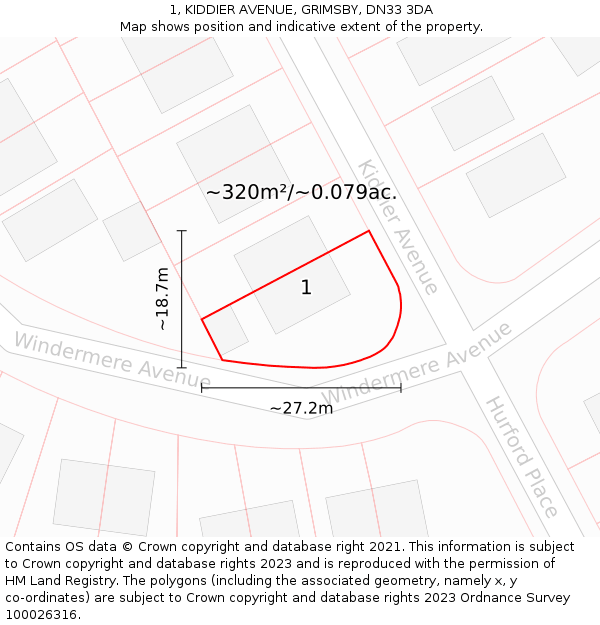 1, KIDDIER AVENUE, GRIMSBY, DN33 3DA: Plot and title map