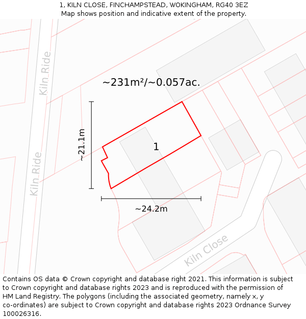 1, KILN CLOSE, FINCHAMPSTEAD, WOKINGHAM, RG40 3EZ: Plot and title map