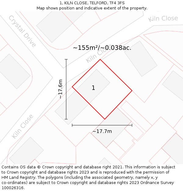 1, KILN CLOSE, TELFORD, TF4 3FS: Plot and title map