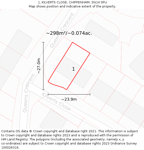 1, KILVERTS CLOSE, CHIPPENHAM, SN14 0PU: Plot and title map