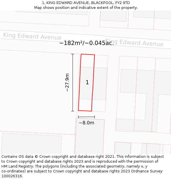 1, KING EDWARD AVENUE, BLACKPOOL, FY2 9TD: Plot and title map