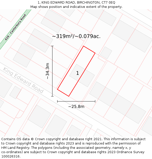 1, KING EDWARD ROAD, BIRCHINGTON, CT7 0EQ: Plot and title map