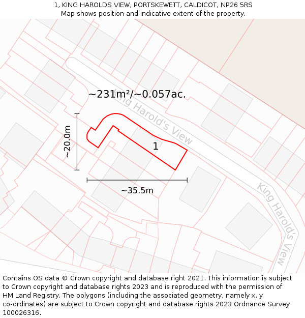 1, KING HAROLDS VIEW, PORTSKEWETT, CALDICOT, NP26 5RS: Plot and title map