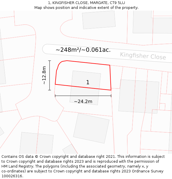 1, KINGFISHER CLOSE, MARGATE, CT9 5LU: Plot and title map