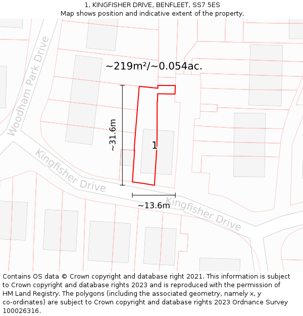 1, KINGFISHER DRIVE, BENFLEET, SS7 5ES: Plot and title map