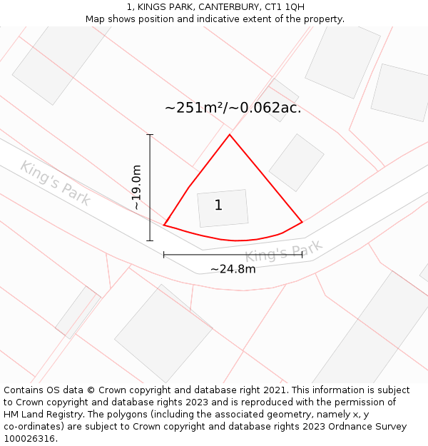 1, KINGS PARK, CANTERBURY, CT1 1QH: Plot and title map