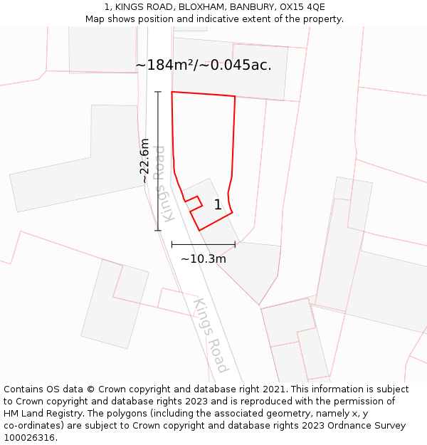 1, KINGS ROAD, BLOXHAM, BANBURY, OX15 4QE: Plot and title map