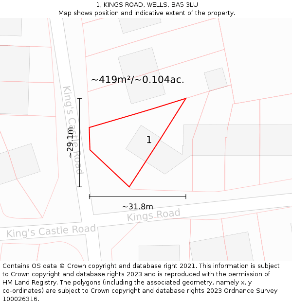 1, KINGS ROAD, WELLS, BA5 3LU: Plot and title map
