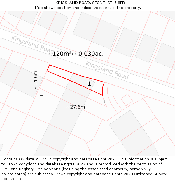1, KINGSLAND ROAD, STONE, ST15 8FB: Plot and title map