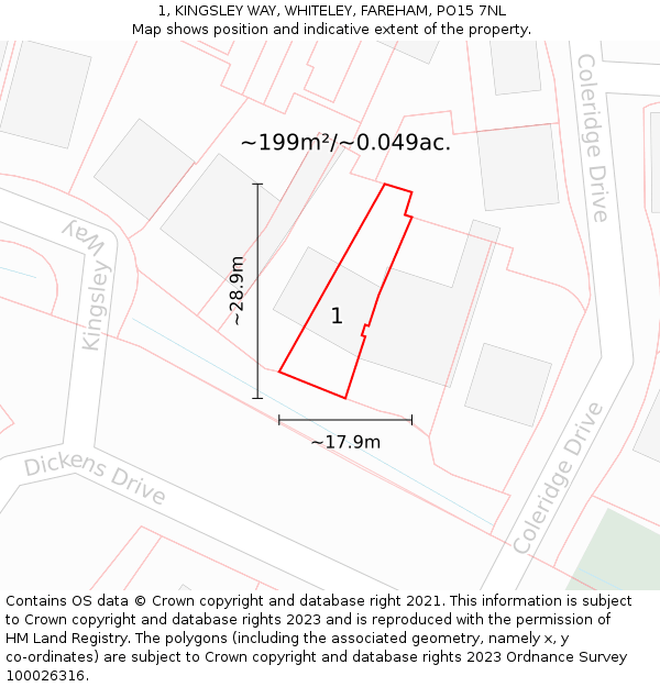 1, KINGSLEY WAY, WHITELEY, FAREHAM, PO15 7NL: Plot and title map